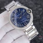 Swiss 2824 Cartier Ballon Bleu 42mm Navy Dial Double Diamond-set Bezel Copy Watch